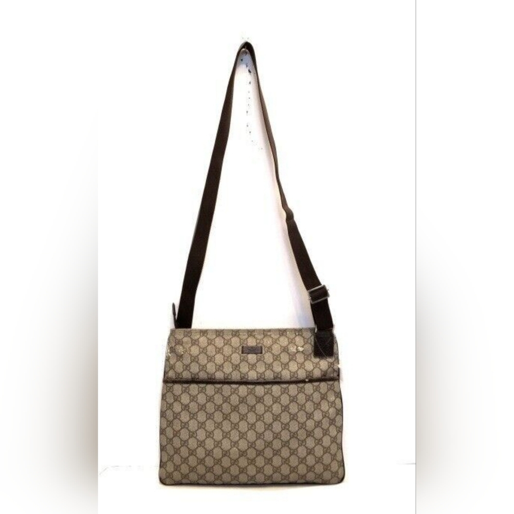 Gucci GG Supreme 141198 Beige Dark Brown Pvc Leather Shoulder Bag
